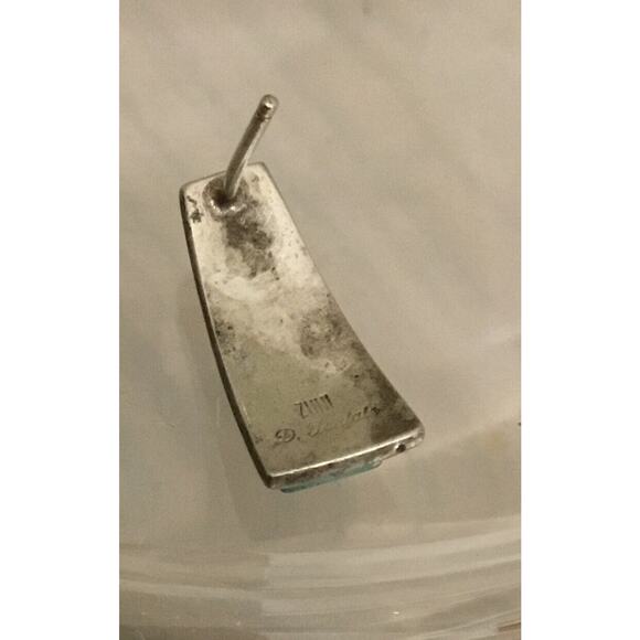 Vintage Zuni Darren Tsalate Turquoise Channel Inlay Earrings - Picture 3 of 5